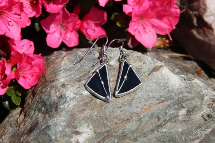 earrings black decorated - historical glass