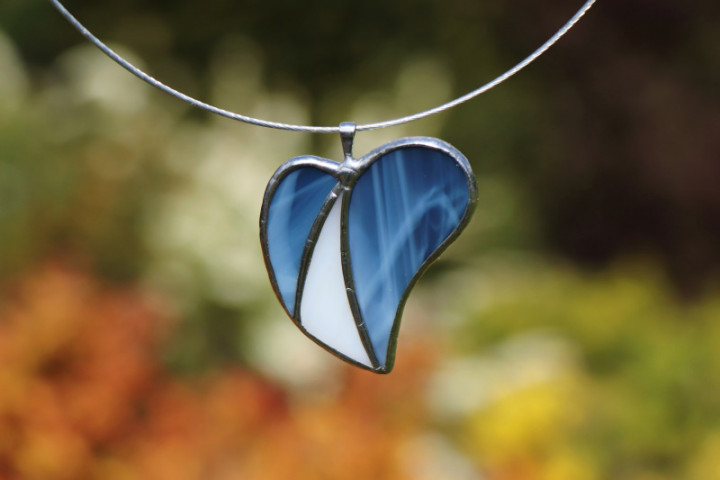 jewel heart blue and white - historical glass