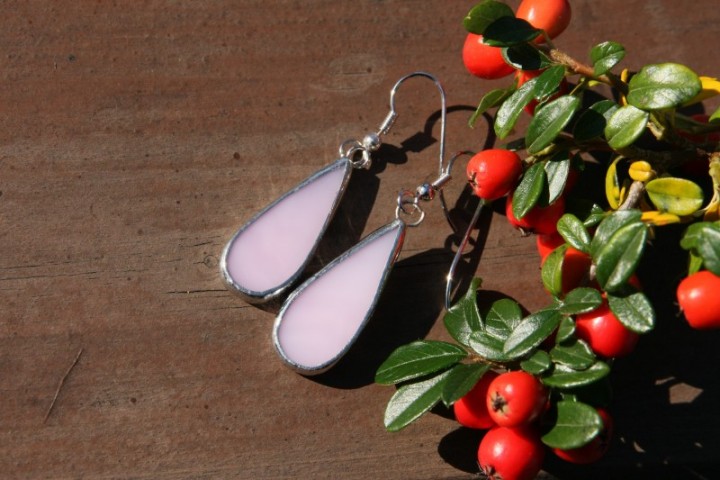 earrings pink long - historical glass