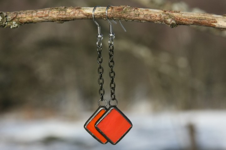 earrings good mood orange and red - historical glass