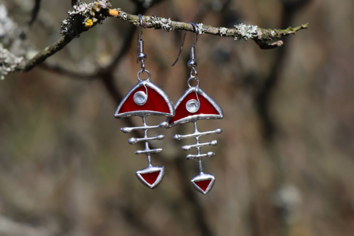 earrings fish red - historical glass