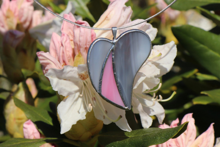 jewel heart pink and gray - historical glass