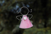 little angel with a pink heart  - historical glass