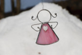 little angel with a pink heart  - historical glass