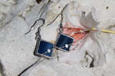 earrings blue with bead - historical glass